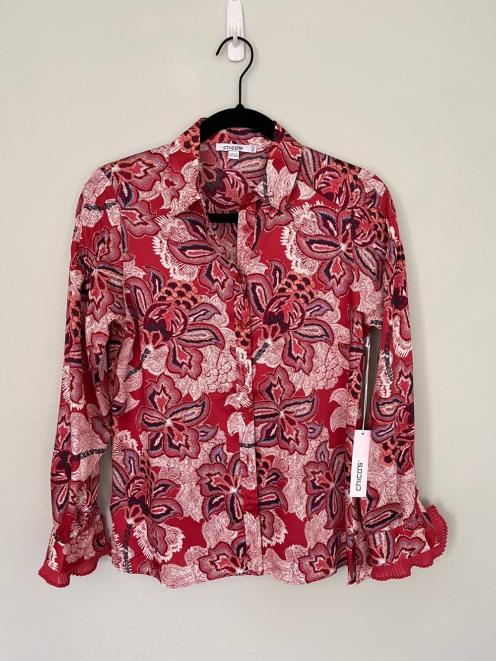 Chico's Coral and Pink Floral Button-Down Shirt